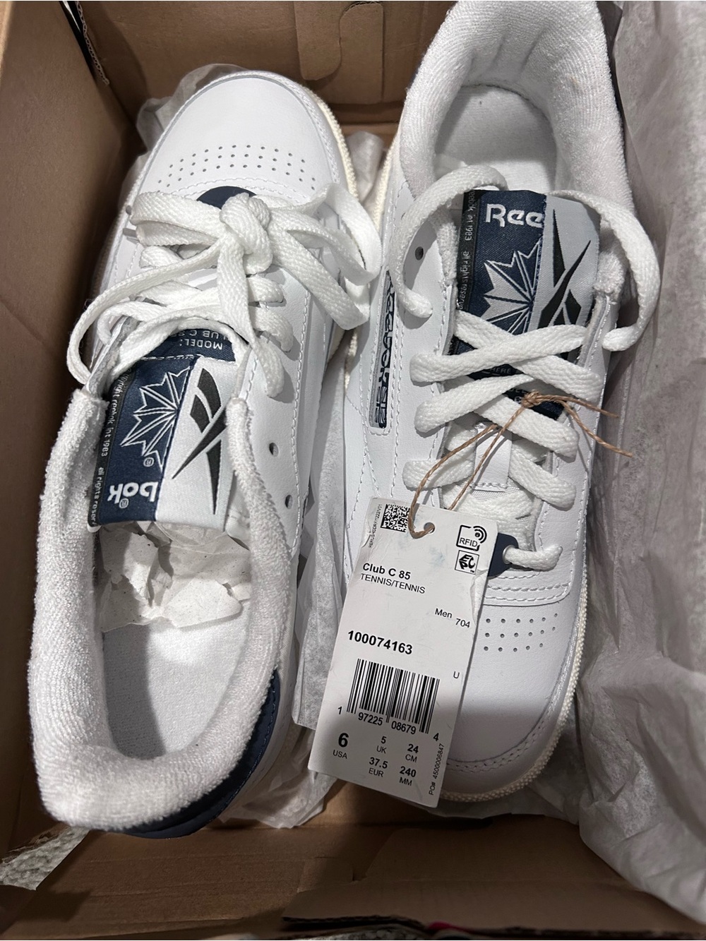 Reebok women’s club c  White Sneakers with Navy Accents